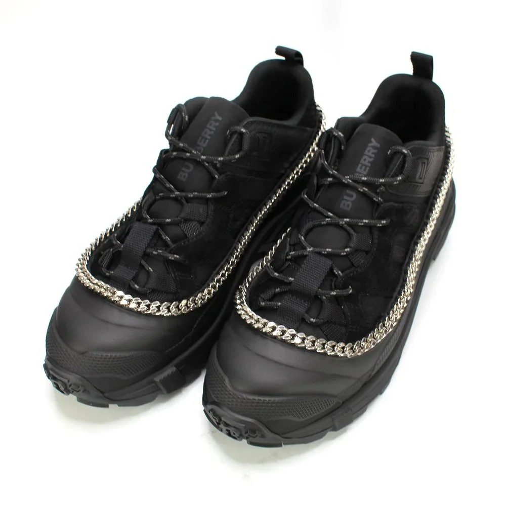Burberry Arthur Chain Detail Sneakers Low Top Chunky Black Silver 41 Shoes New - Picture 2 of 8
